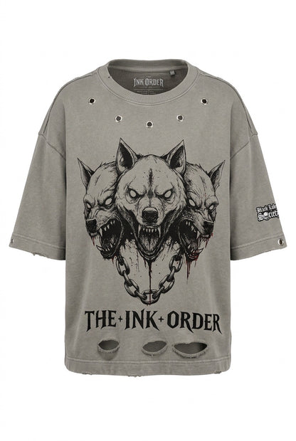The ink Order - Custom Printed Rework T Shirt. 3 Headed Dog.