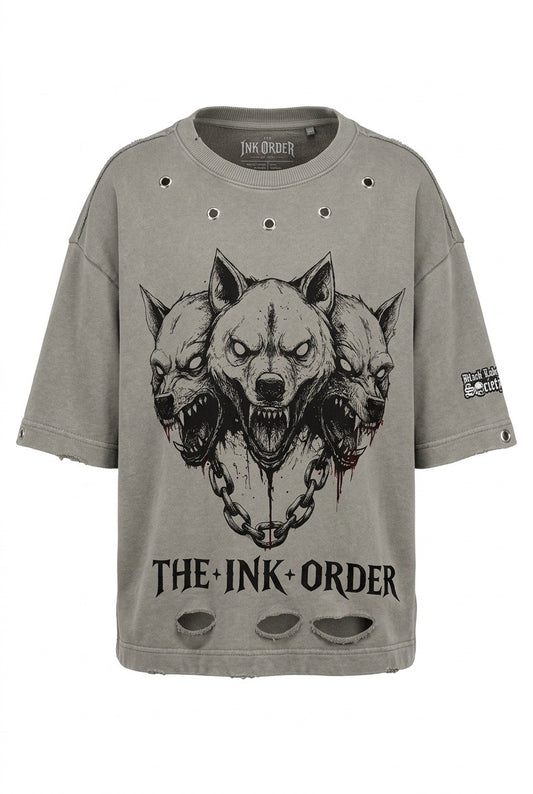 The ink Order - Custom Printed Rework T Shirt. 3 Headed Dog.